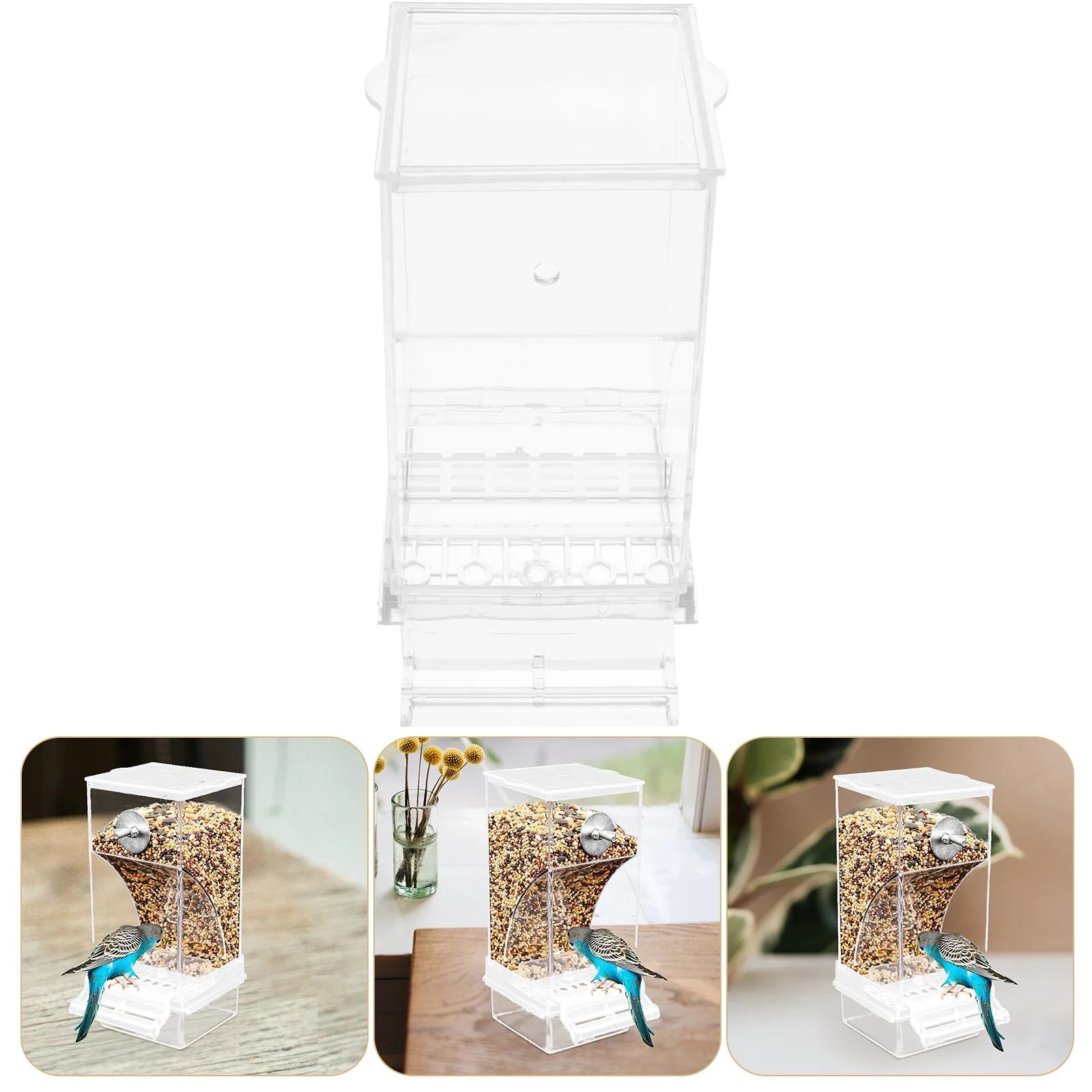 

Automatic Parrot Food Feeder Acrylic Bird Cage Food Feeder Removable Lid Stable Stand for Small Birds Pet Bird Supplies