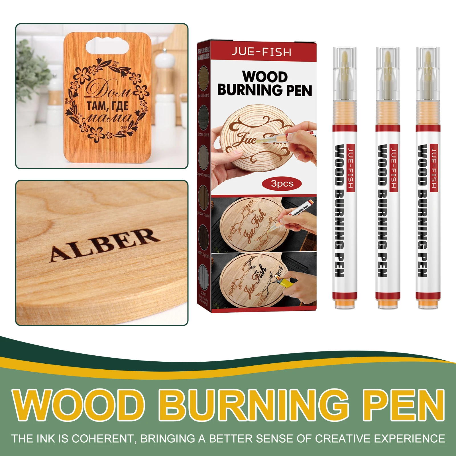 3PCS Wood Burning Pen Scorch Creative Chemical Wood Burned Marker Pyrography Pens for DIY Art Fine Tip Woodworking Marker Kit