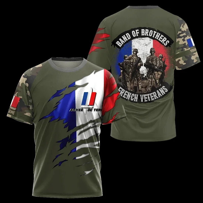 Summer New French Army Camo Men's T-shirt 3D Printed Veterans Extra Large Top Special Forces Tactical Sports Short Sleeve Top