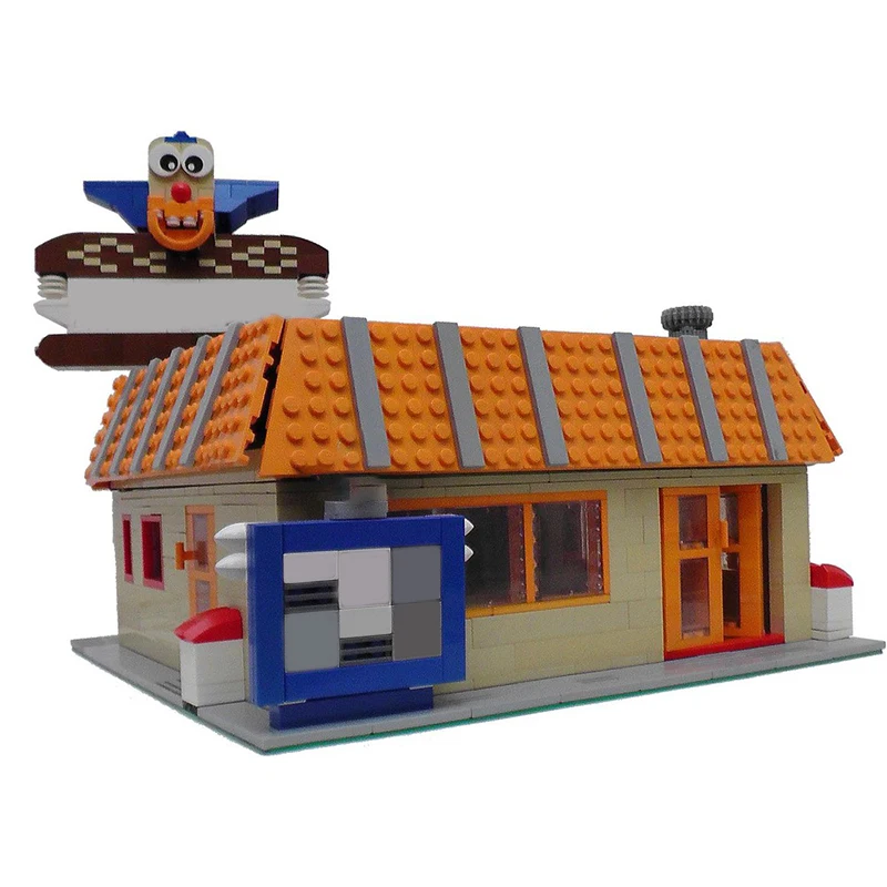 

1387PCS MOC Krustyes Burger The Simpsonses Theme Fast Food Restaurant DIY Model Building Blocks Birthday Gift