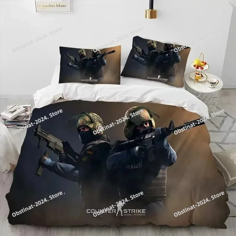 CS GO Game Gamer Counter Strike 3D Printing Comforter Bedding Set,Duvet Cover Bed Set Quilt Cover Pillowcase,King Queen Size Kid