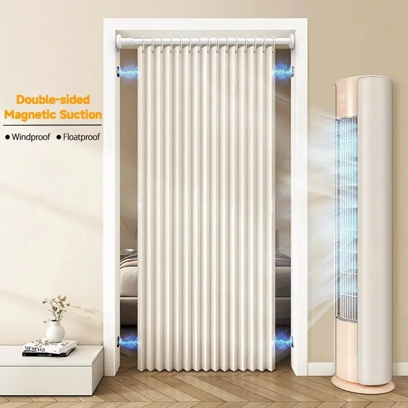 Simple Pleated Folding Door Curtains for Closet Blackout Room Divider Natural Valance with Hooks Accordion Style Privacy Screen