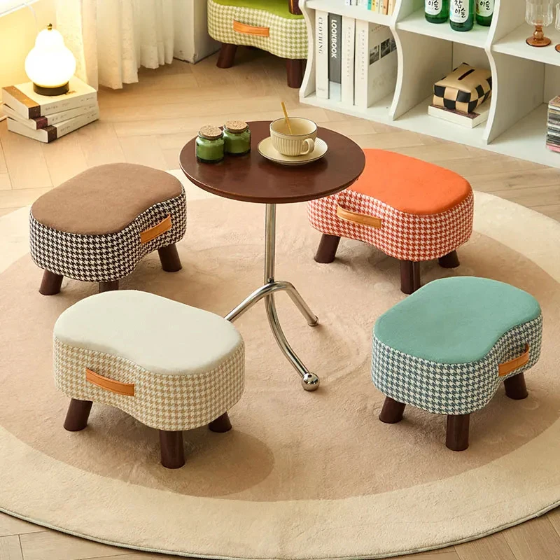 Home entryway shoe-changing stool, living room sofa footrest, coffee table, soft cushioned wooden-legged low stool