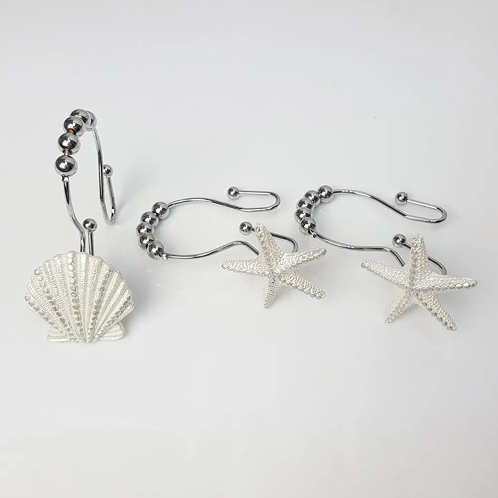 Ocean Shower Curtain Hooks 12Pcs Stainless Steel Rust Resistant Seashell Bathroom Rings Easy Install