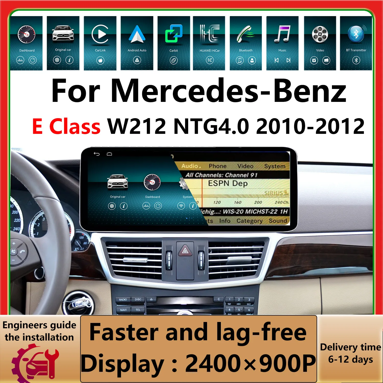 L&RHD For Mercedes-Benz E Class W212 NTG4.0 2010-2012 Car Multimedia Player Wireless Carplay Android auto Screen Navigation BT