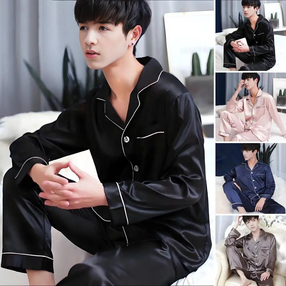 2025 Men's Summer Casual Silk Sets Sleepwear 2 Pieces Man Satin Comfortable Gown Housewear Long Trousers Set Home Wear