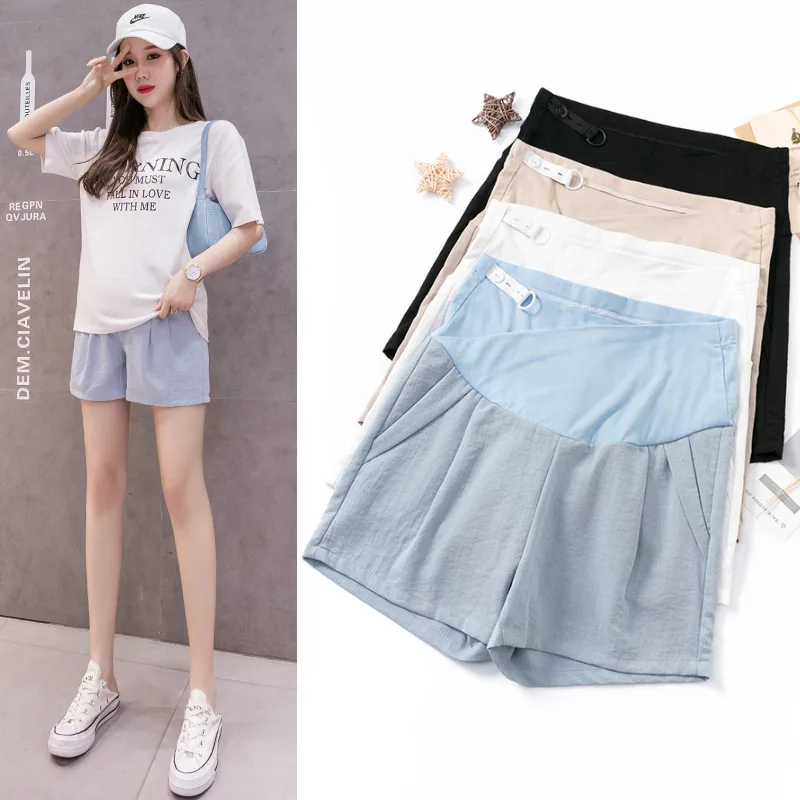 

Summer Cotton Maternity Shorts Pregnant Women Thin loose short Pants Pregnancy Outside Khaki Black Trousers Clothes