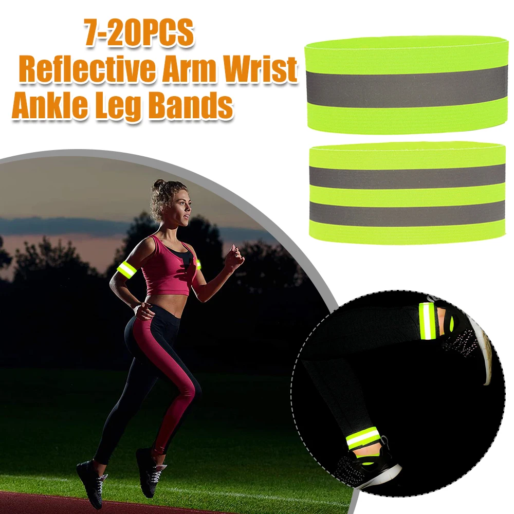 العصابات العاكسة قابل للتعديل الذراع المعصم الكاحل الساق العصابات عالية الوضوح السلامة الأشرطة العاكسة للمشي ليلا ركوب الدراجات الجري #1