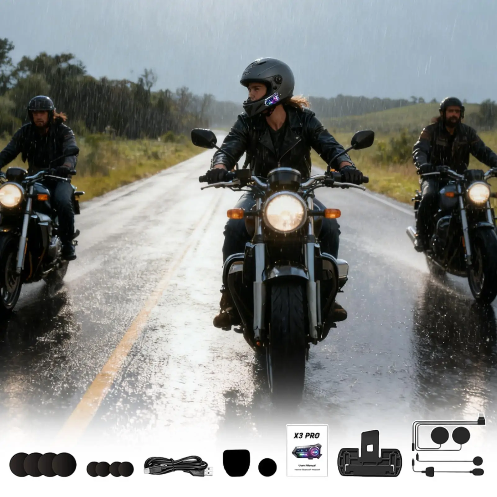 

Motorcycle Helmet Headset Double-speaker Wireless Headset Waterproof Cycling Headphones For Daily Commuting Travel Motorcycle