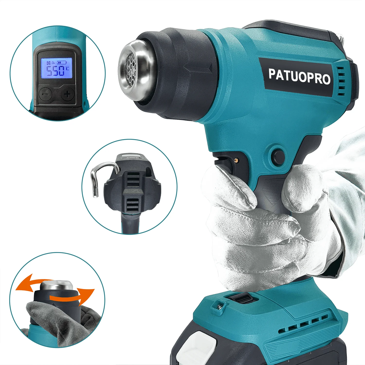 50℃ - 550℃ Portable Cordless Heat Gun Rechargeable Handheld Hot Air Gun Digital Temperature adjustable For Makita 18v Battery