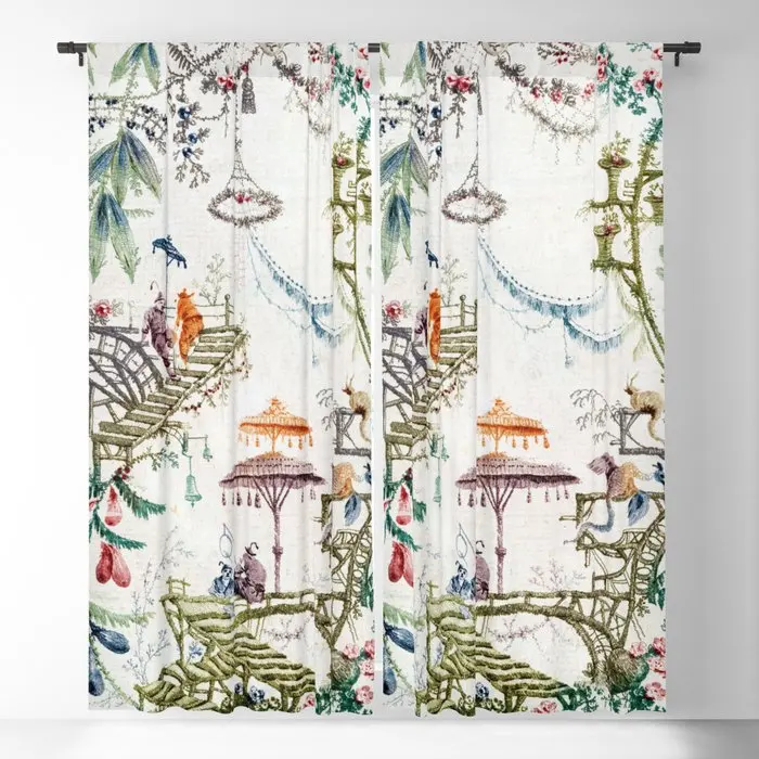 Enchanted Forest Chinoiserie Blackout Curtains 3D Print Window Curtains For Bedroom Living Room Decor Window Treatments