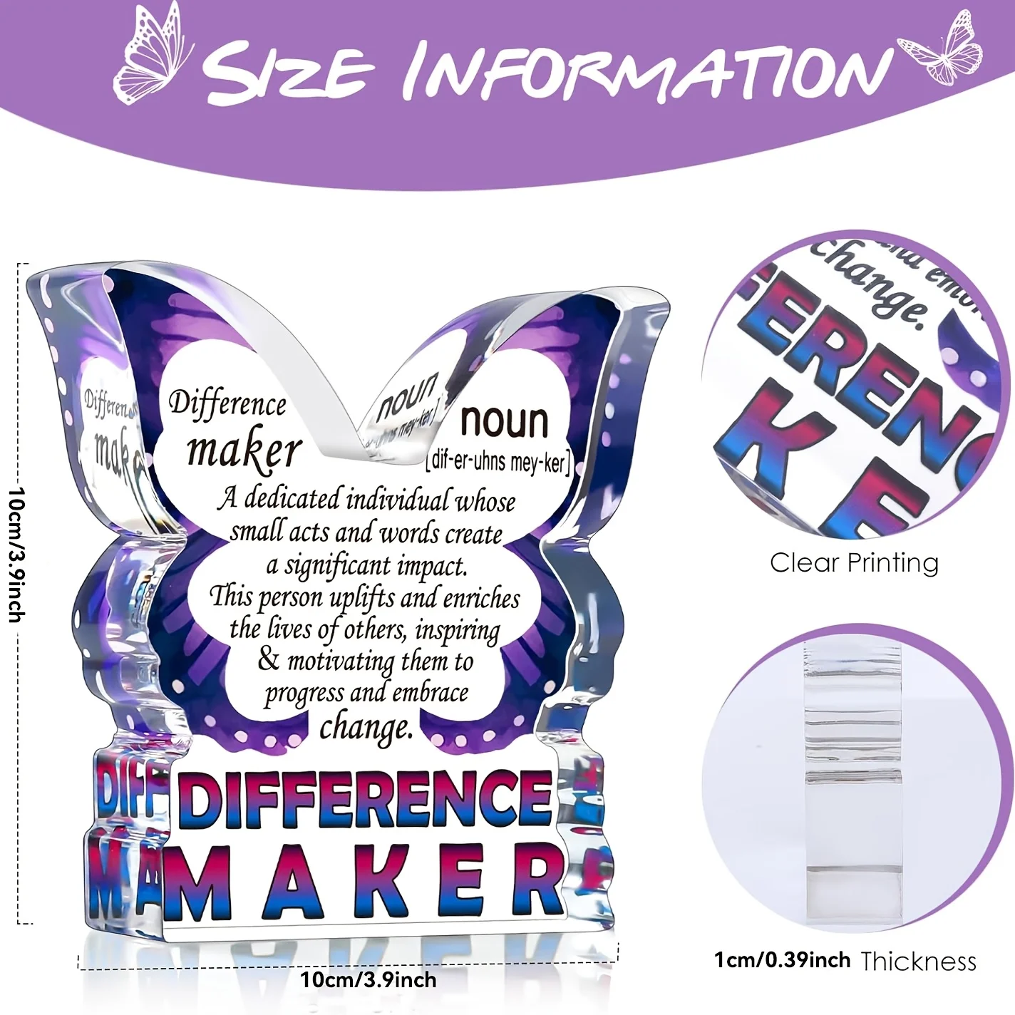 Difference Maker Butterfly Acrylic Keepsake Plaque, Motivational Definition Art Table Decor, Thoughtful Christmas & Thanksgiving