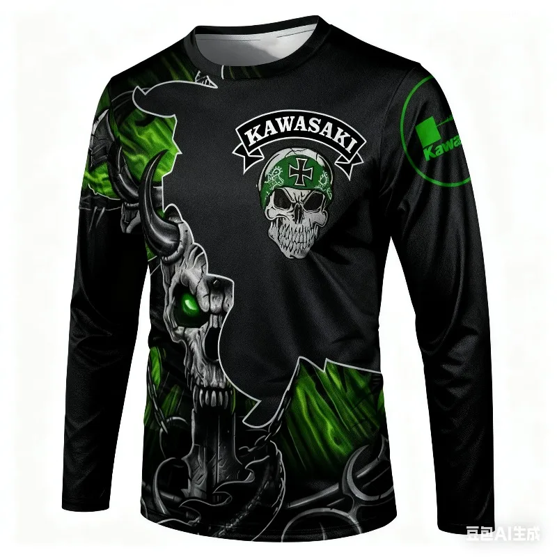 

Kawasaki ZX-10RR Racing Skull 3D Print Long Sleeve | Motorcycle Racing Street Style T-Shirt | Cool Rider Top