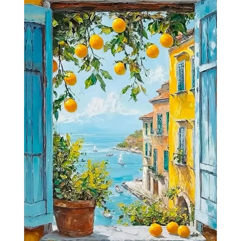 

GATYZTORY Pictures By Number Scenery Kits Home Decor Painting By Number Orange Tree Drawing On Canvas HandPainted Art Gift