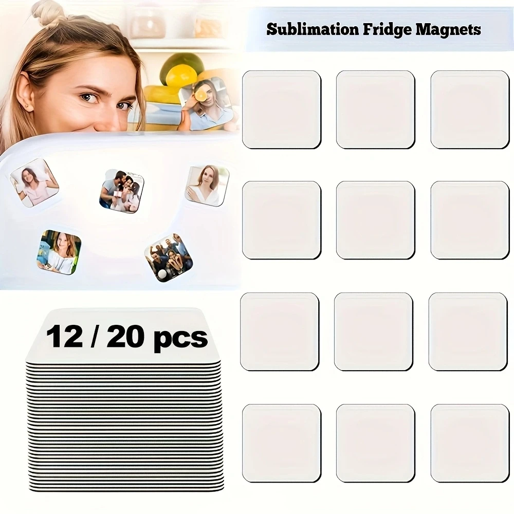 12/20pcs Sublimation Square Blank Fridge Magnets for Home Kitchen Refrigerator Microwave Oven Wall Door Decoration