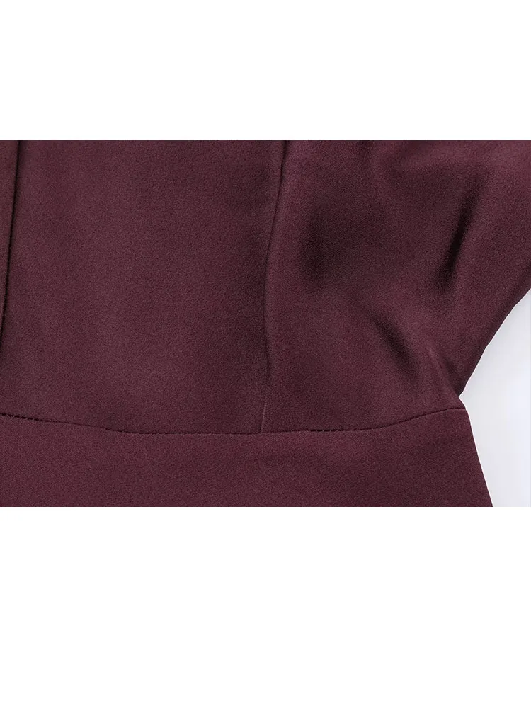 HH المرأة موضة جديدة مزاجه بسيط الحرير وشاح من الساتان فستان طويل الإناث أنيقة الخامس الرقبة ضئيلة طويلة الأكمام ألف خط فستان Mujer #5