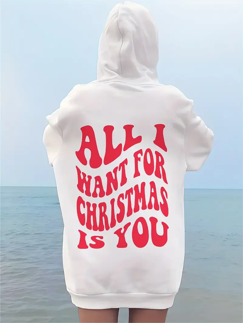 

Christmas Romantic Confession Letter Print Hoodie Winter & Fall Casual Hooded Sweatshirt Women's Clothing