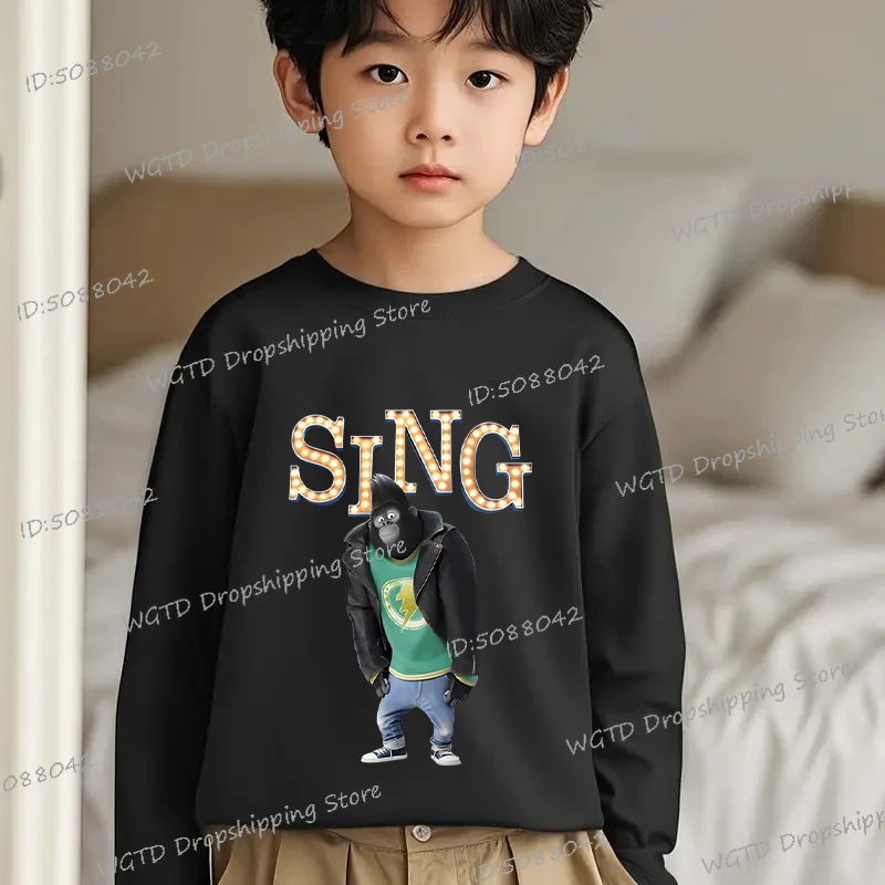 الهيب هوب الغوريلا جوني الغناء الاطفال تي شيرت موضة كم طويل القطن التي شيرت بنين بنات الربيع والخريف س الرقبة أنيمي الشارع الشهير