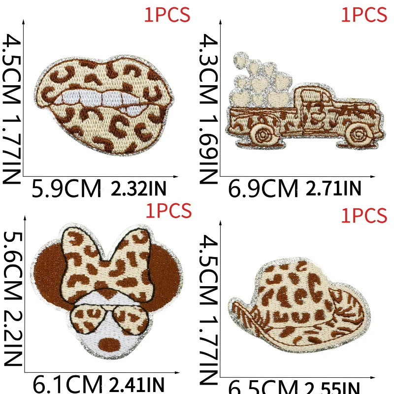 1/10pcs Print Love Bag Dress Up Embroidery Label Butterfly Hat Computer Embroidery Ironing Lipstick Embroidery Cloth Leopard