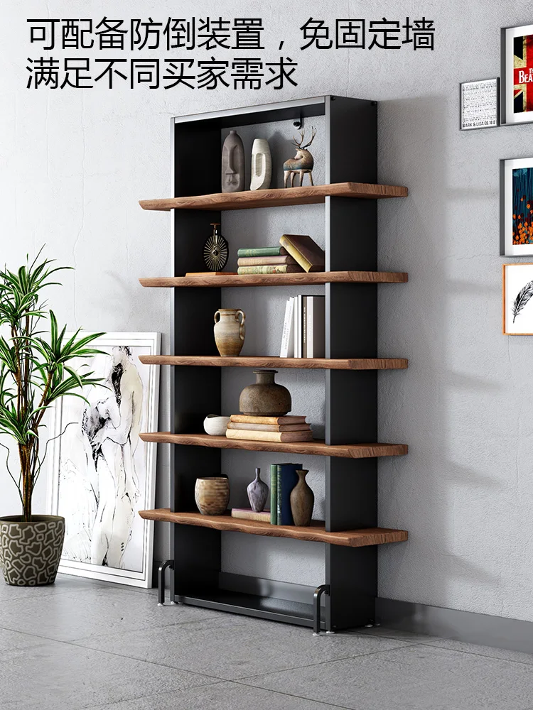 Loft industrial wind wrought iron solid wood baffle bookshelf shelf floor to ceiling living room office storage shelf display