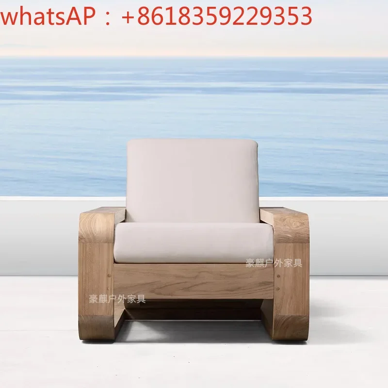 Nordic outdoor sofa teak sunscreen waterproof villa garden balcony anticorrosive wood outdoor solid wood open-air rattan chair