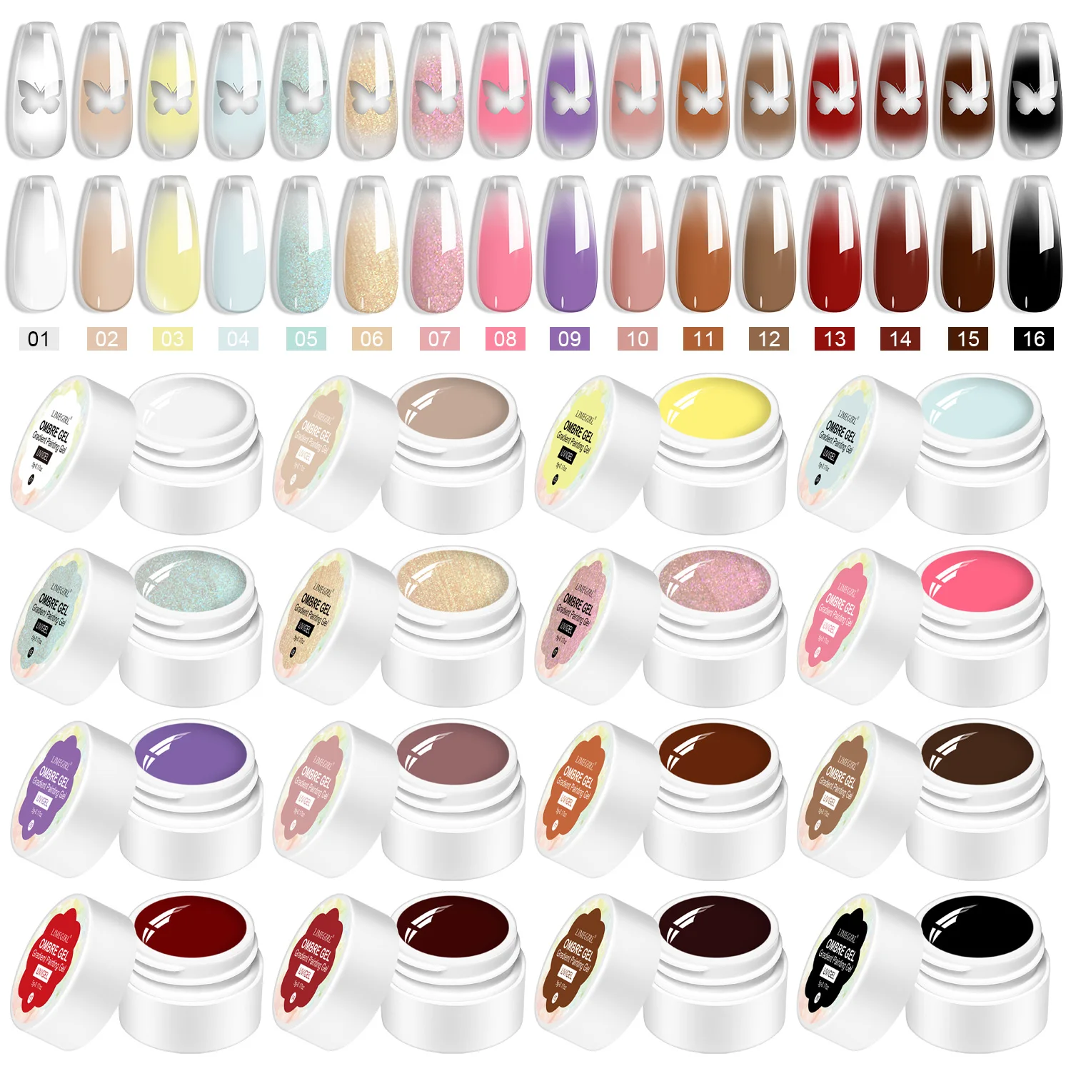 

LIMEGIRL Гель для рисования градиентом, 16 цветов, гель-лак с эффектом омбре для рисования ногтей, французский маникюр, сделай сам, дизайн ногтей, салон и домашний подарок