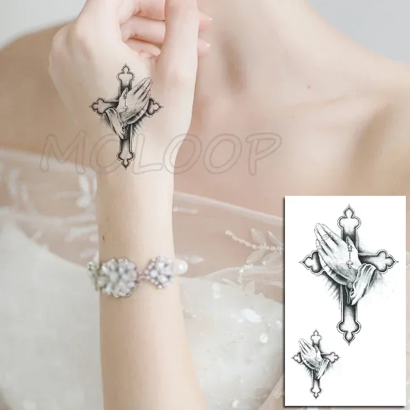 

Tattoo Sticker Prayer Hand Cross Element Body Art Makeup Waterproof Temporary Women and Men Fake Tatoo