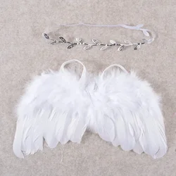 Chic Baby Mädchen Engel Feder Flügel Blätter Stirnband Set Haar Bands Zubehör für Neugeborene Fotografie Requisiten Geburtstag Geschenke