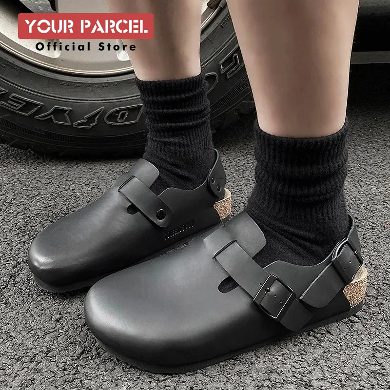 Double buckle genuine leather Birken shoes cork for men height increasing couple shoes sandals, versatile one shoe dual-use