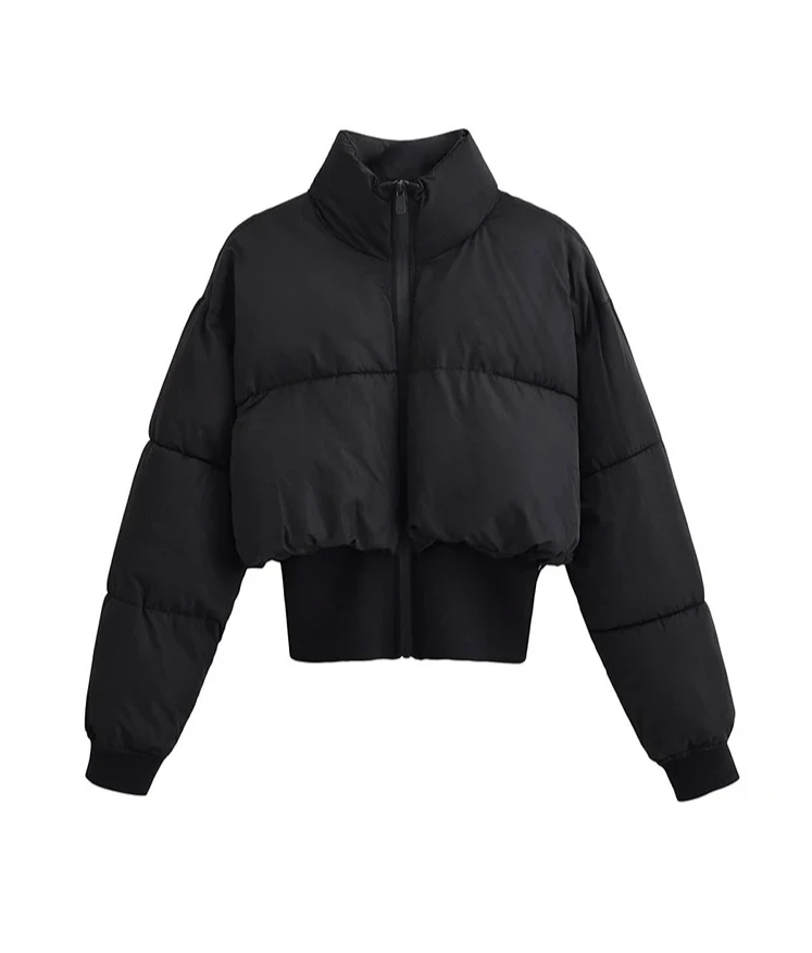 

new women's fashion versatile temperament solid color stand collar zipper short cotton jacket