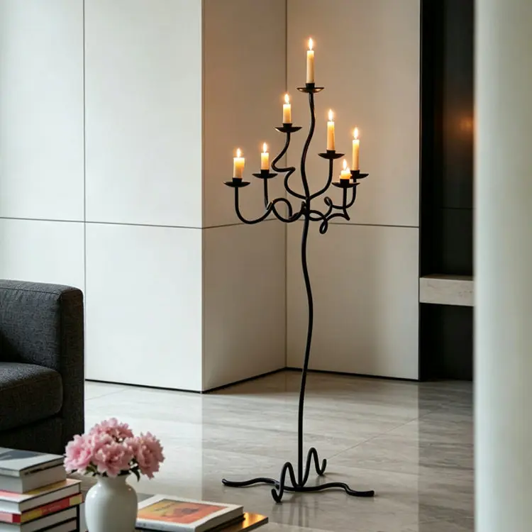 French medieval wrought iron multi-headed candle floor candle holder model room B & B living room atmosphere decorative art