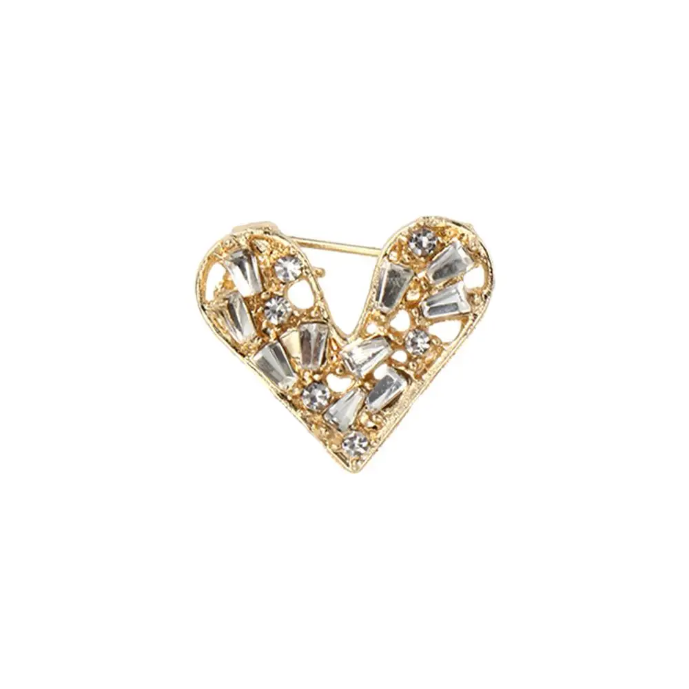 Geometric Korean Style Heart Brooch Shiny Hollow Out Rhinestone Pin Alloy Rectangular Hollow Heart Breastpin Gift