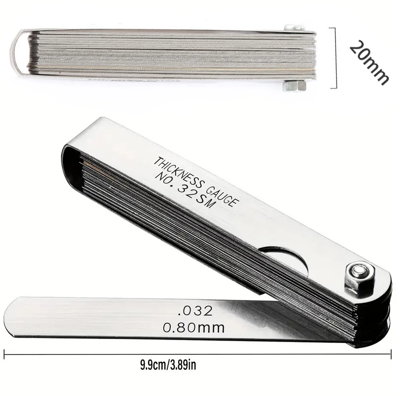 Stainless Steel Combination Feeler Gauge 32 Blades 0.04-0.88mm Thickness Gauge Measuring Gap Width Thickness Measuring Tools