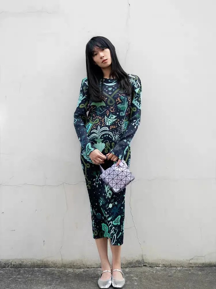 Miyake Print Dress 2025 Spring and Summer New Star Print Loose Senior Sense of Temperament Thin Long-sleeved Long-sleeved Dress