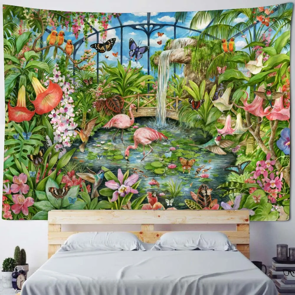 

Tropical plant tapestry wall hanging Bohemian flamingo art wall decoration blanket aesthetic home background fabric bed sheets