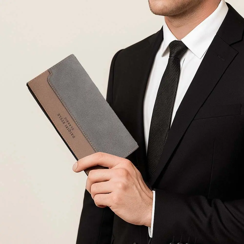 المحمولة سعة كبيرة بدلة طويلة المحفظة البلاستيكية مكافحة خسر رجال الأعمال المحفظة القهوة الأسود التباين اللون محفظة من البولي يوريثان التخزين