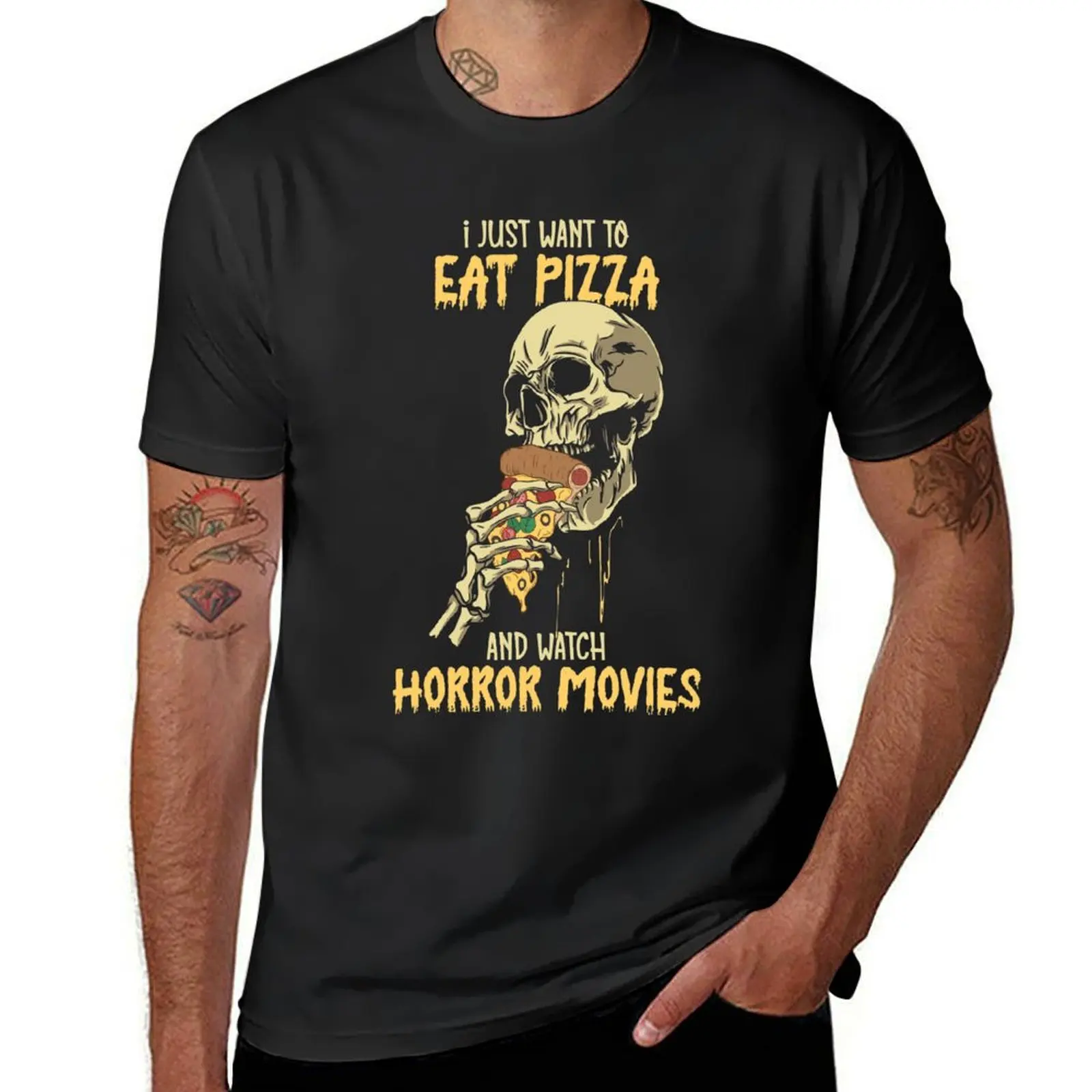 I Just Want To Eat Pizza And Watch Horror Movies T-Shirt anime quick-drying customizeds plain white t shirts men