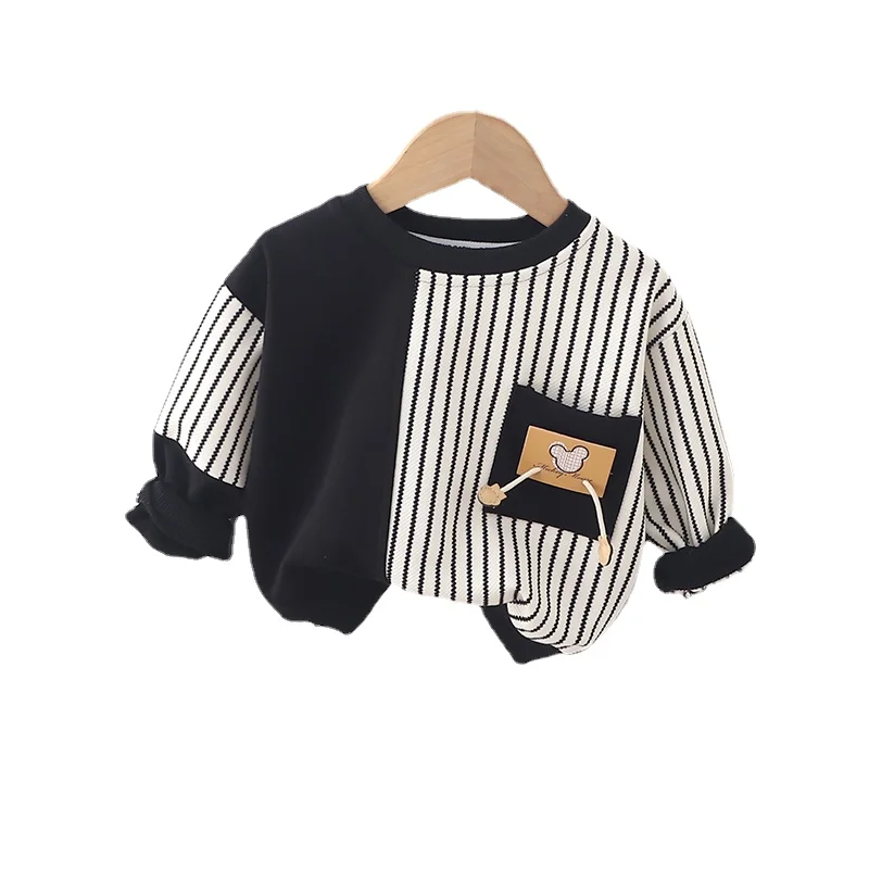 Sudaderas lindas para niñas, camiseta estampada, sudaderas con capucha para bebés y niños pequeños, sudaderas con capucha de manga larga con cuello redondo y rayas de dibujos animados