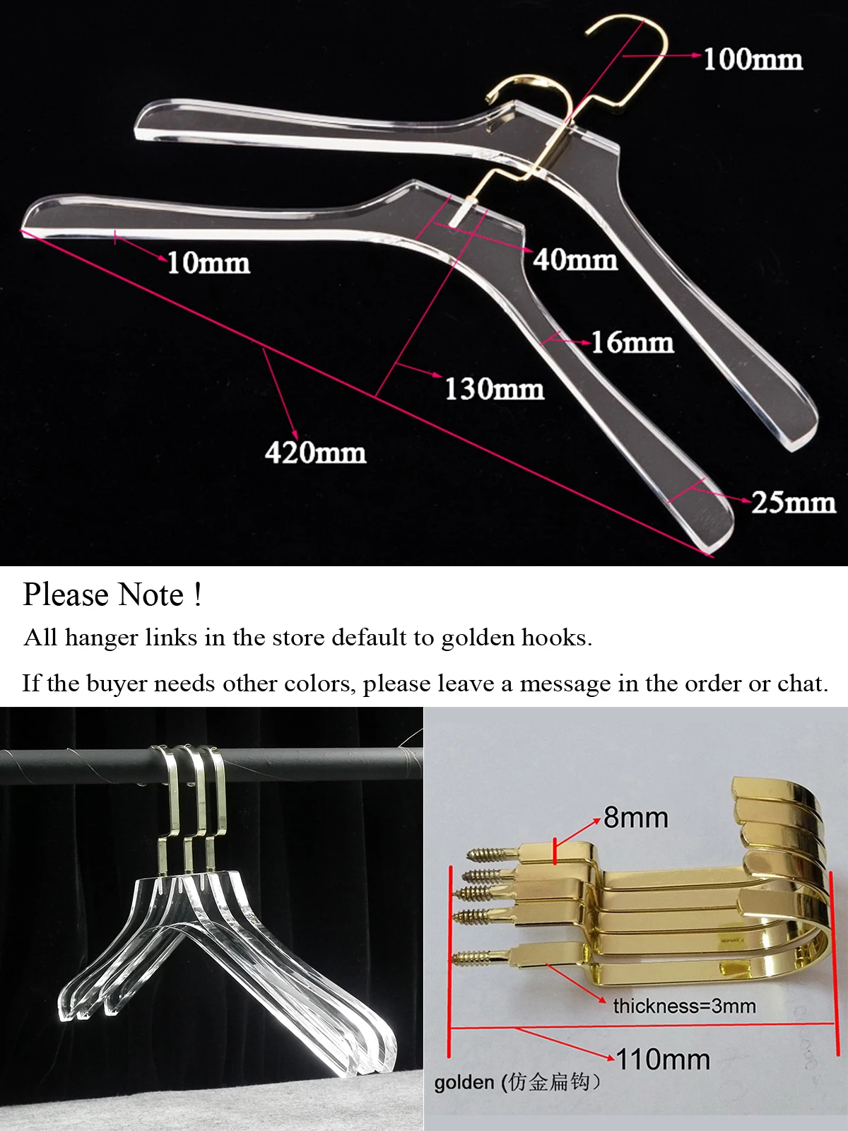10 Pack Acrylic Coat Hangers Closet Clothes Hangers Premium Quality Crystal Clear Luxury Dress Suit Hangers(Hook Style Optional)
