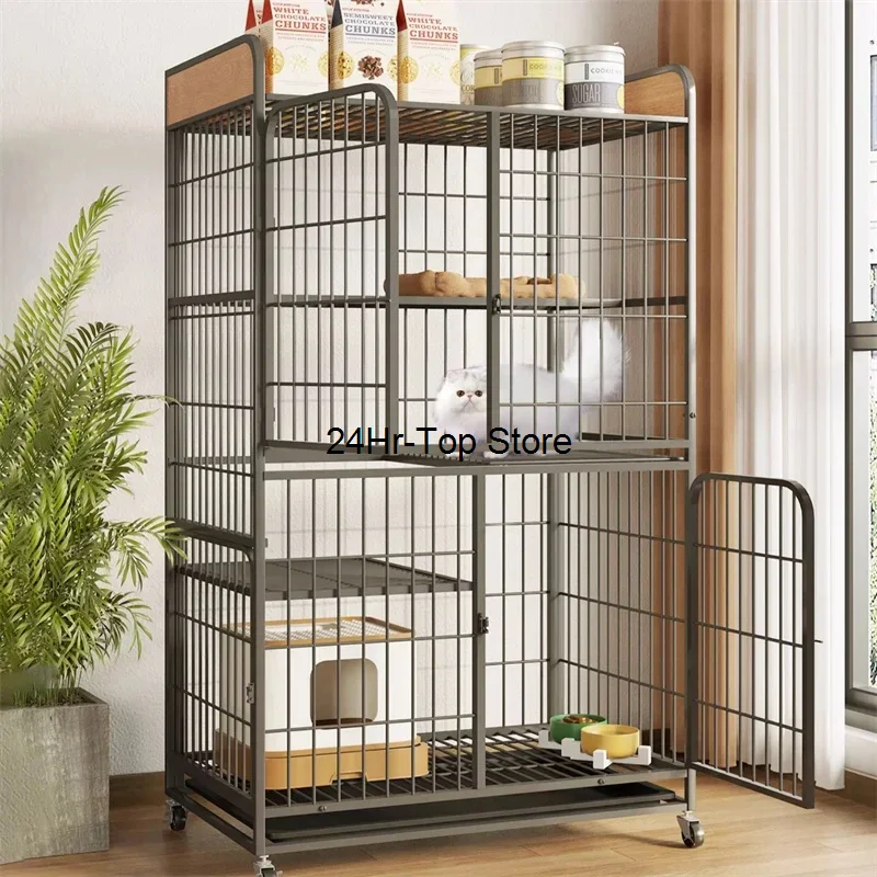 

Modern Iron Mesh Cat Cages Villa Luxury Large Free Space Two Floors Cat Cage House Household Outdoor Indoor Kennel Cat Supplies