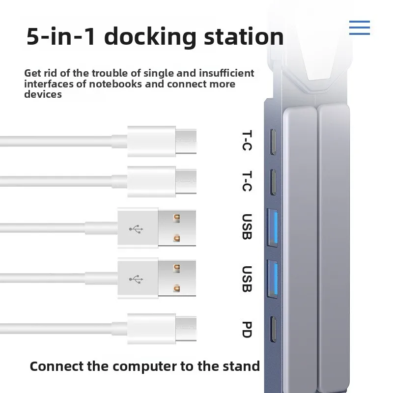 Foldable Laptop Stand 5 in 1 USB C Docking Station PD Fast Charging 2 USB Port 2 Type C Port Portable Notebook Holder for Ipad