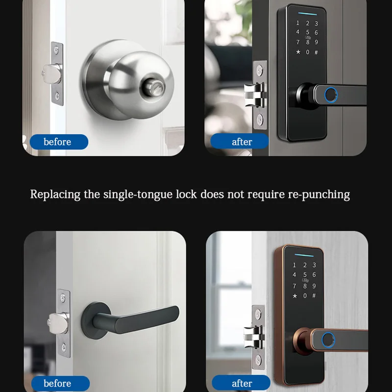 Tuya TTLock Electronic Smart Door Lock With Biometric Fingerprint/Smart Card/Password/Key Unlock/USB Emergency Charging