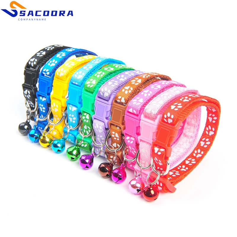 5Pcs/Pack Colorful Cute Bell Adjustable Buckle Cat Collar Pet Supplies Footprint Personalized Kitten Small Dog Accessory