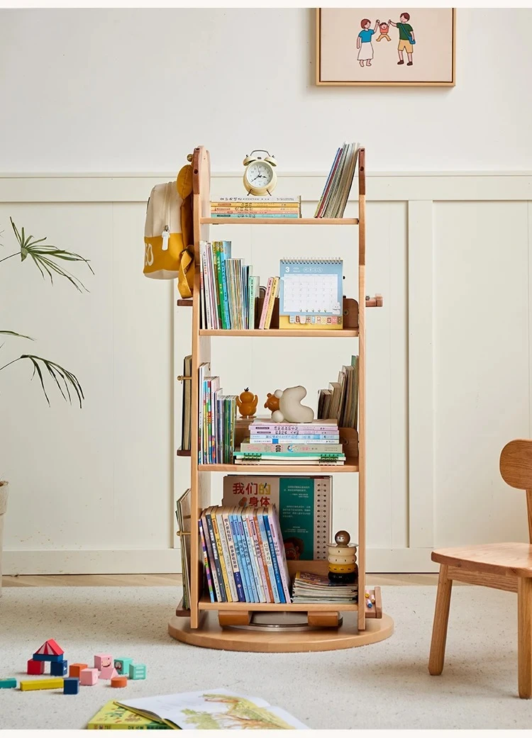 rotating bookshelf 360-degree solid wood floor-to-ceiling multi-layer picture book shelf display storage bookcase