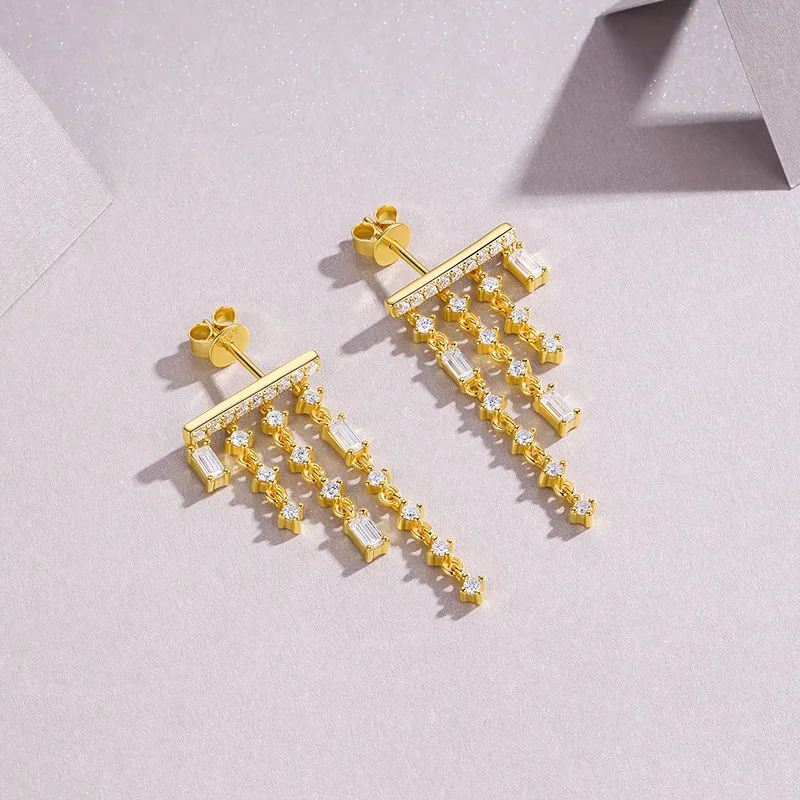 Butterflykiss S925 Sterling Silver Moissanite Asymmetric Tassel Earrings For Women, Featuring Unique And Fashionable Design
