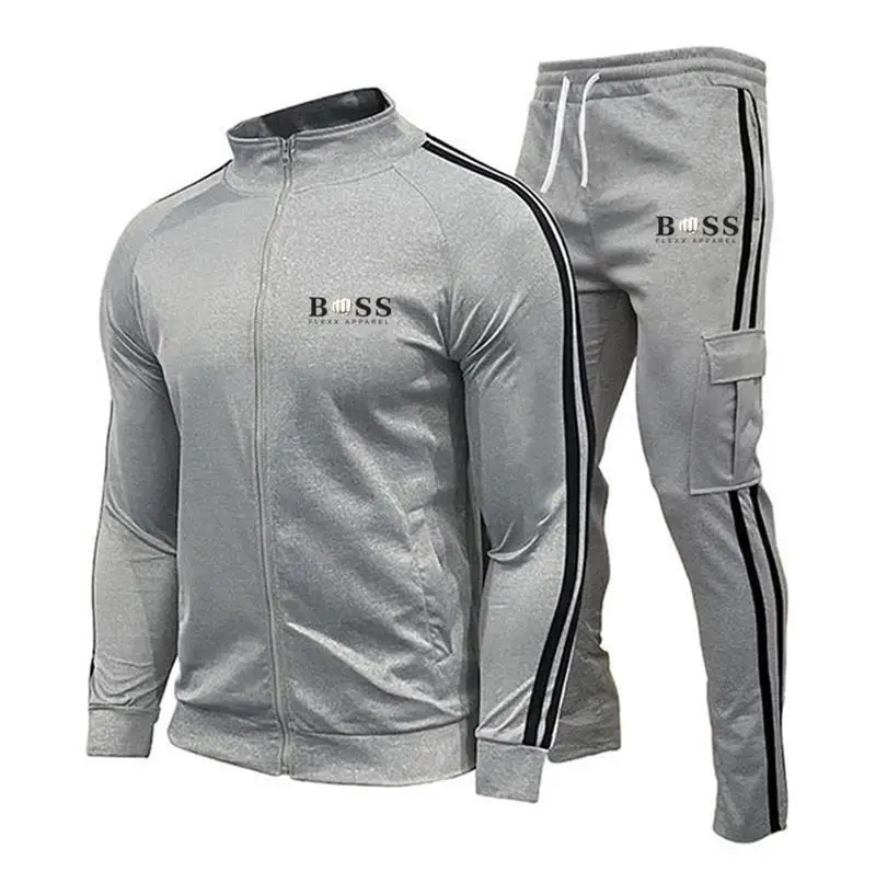 Men's Printed Hoodie And Pants Set, 2-Piece Hooded Sportswear Set, Men's Fitness Clothing, Sports Zipper Set, 2024