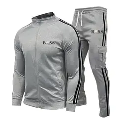 Set di felpa con cappuccio e pantaloni stampati da uomo, Set di abbigliamento sportivo con cappuccio in 2 pezzi, abbigliamento Fitness da uomo, Set di cerniere sportive, 2024