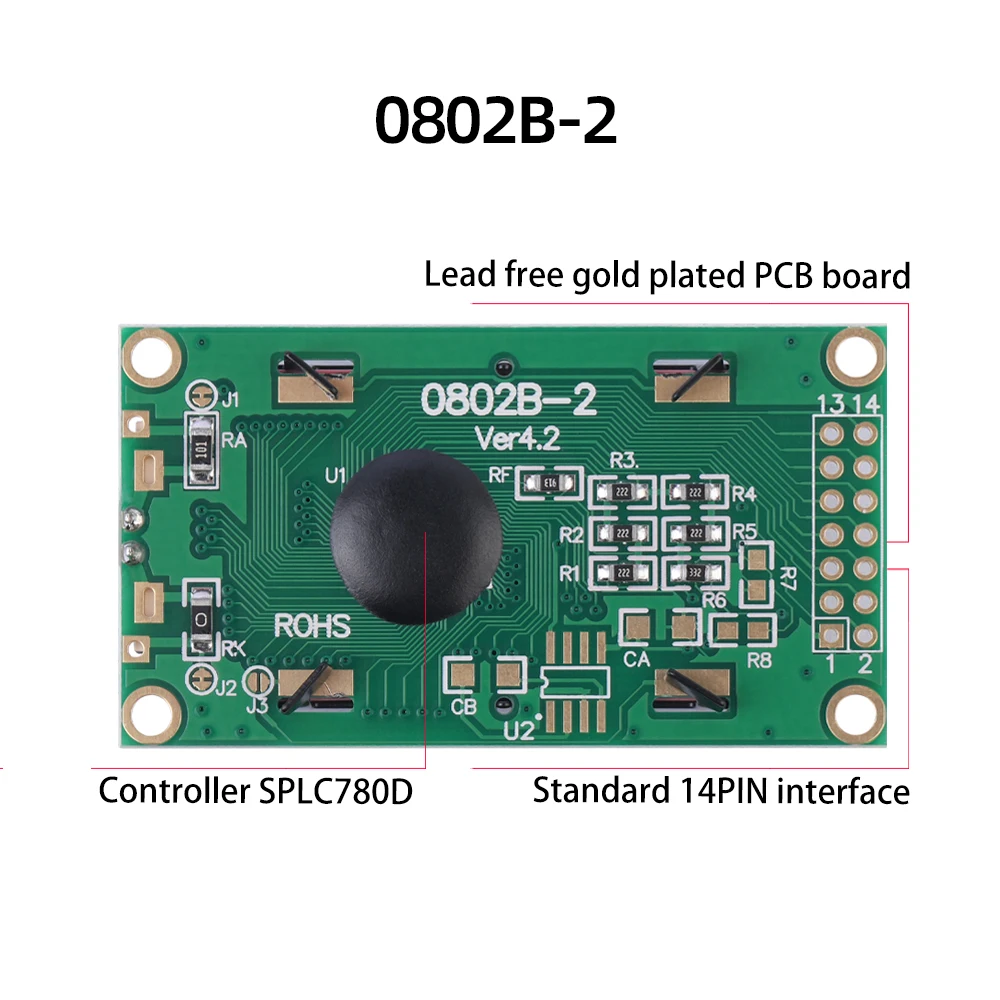 Producent LCM0802B-2 wyświetlacza LCD z żółtą zieloną membraną SPLC780D moduł wyświetlacza 14-pinowy ekran LCD