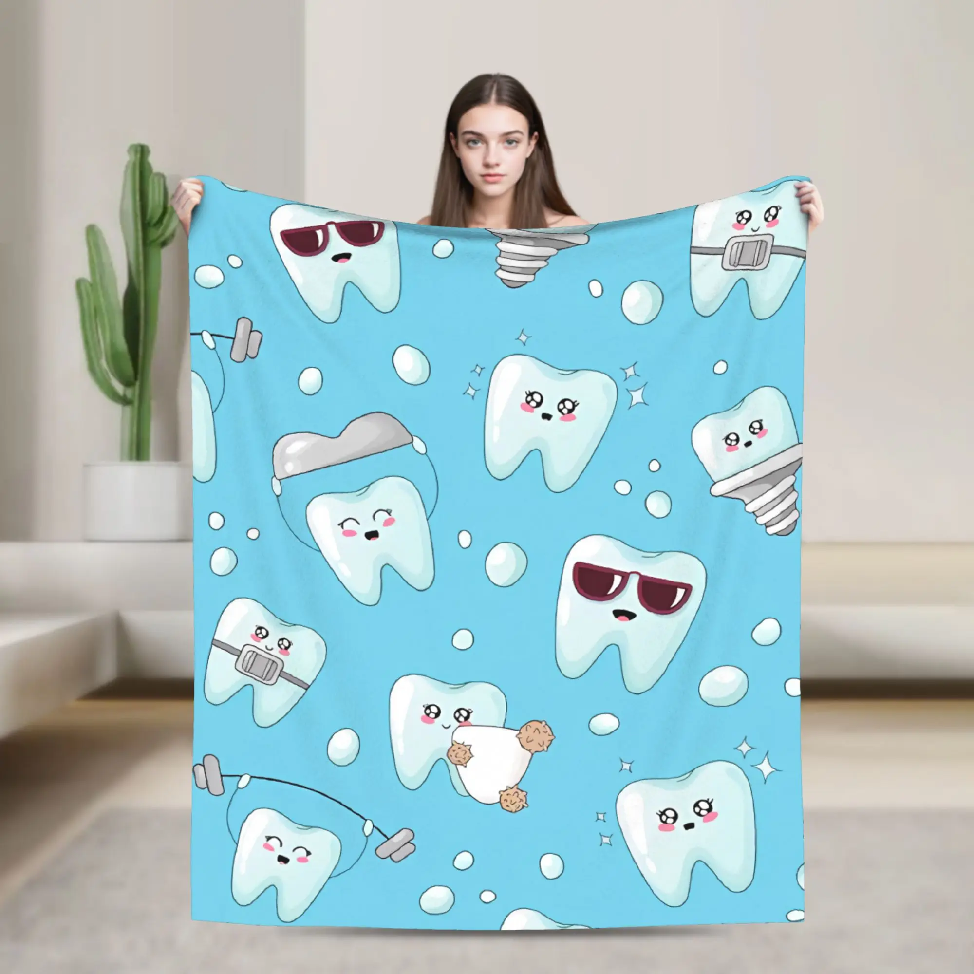 Cute Tooth Brush Teal Blanket  Airplane Travel Flannel Bedding Throws For Home Decor Soft Quality Bedspread Birthday Present