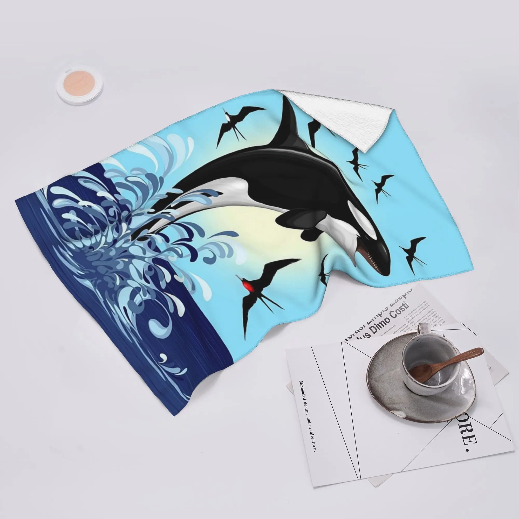 Custom Orca Killer Whale jumping out the Ocean Soft Face Towel Quick Dry Pool Bath Cotton Towels Breathable